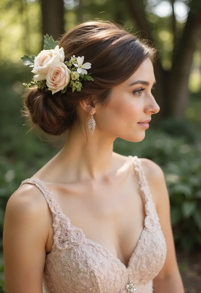 25 Ravishing Mother Of The Bride Hairstyles To Steal The Show 16 25 Ravishing Mother Of The Bride Hairstyles To Steal The Show - 14. Floral Accent Updo