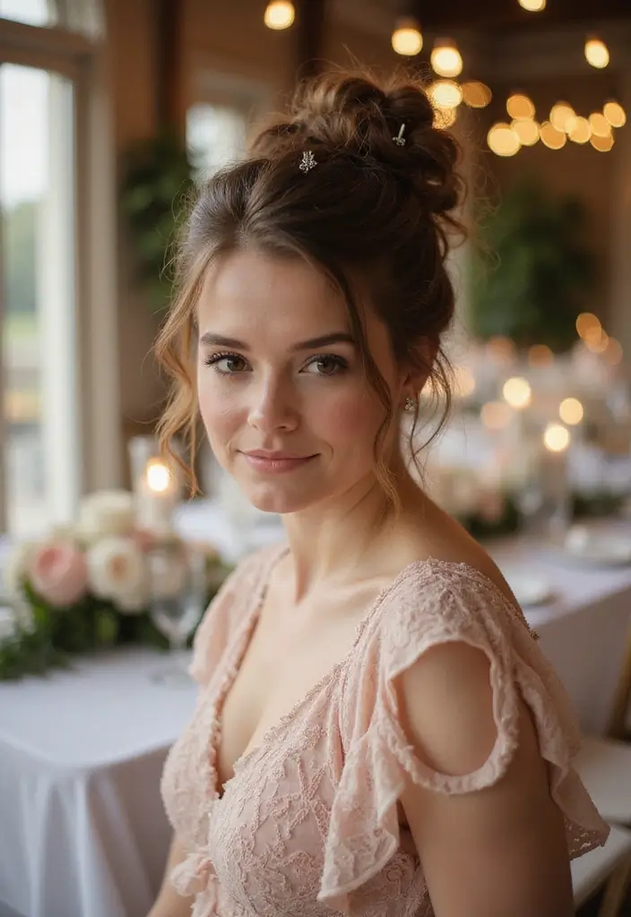 25 Ravishing Mother Of The Bride Hairstyles To Steal The Show 24 25 Ravishing Mother Of The Bride Hairstyles To Steal The Show - 21. Messy Bun with Sparkles