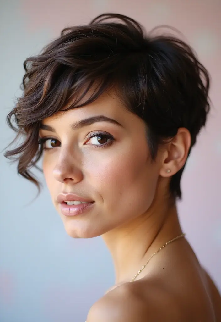 26 Glamorous Dark Brown Hair With Highlights You Can’t Resist 20 26 Glamorous Dark Brown Hair With Highlights You Can’t Resist - 18. Textured Pixie with Highlights