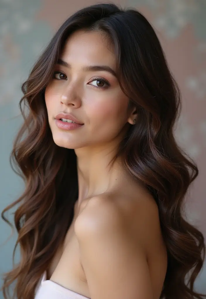 26 Glamorous Dark Brown Hair With Highlights You Can’t Resist 30 26 Glamorous Dark Brown Hair With Highlights You Can’t Resist - 26. Glamorous Loose Waves