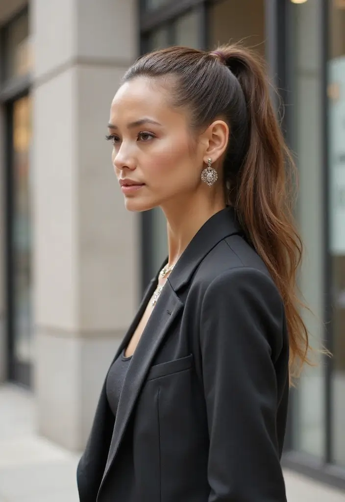 26 Youthful Hairstyles For Women Over 40 That Stand Out 20 26 Youthful Hairstyles For Women Over 40 That Stand Out - 18. Sleek High Ponytail