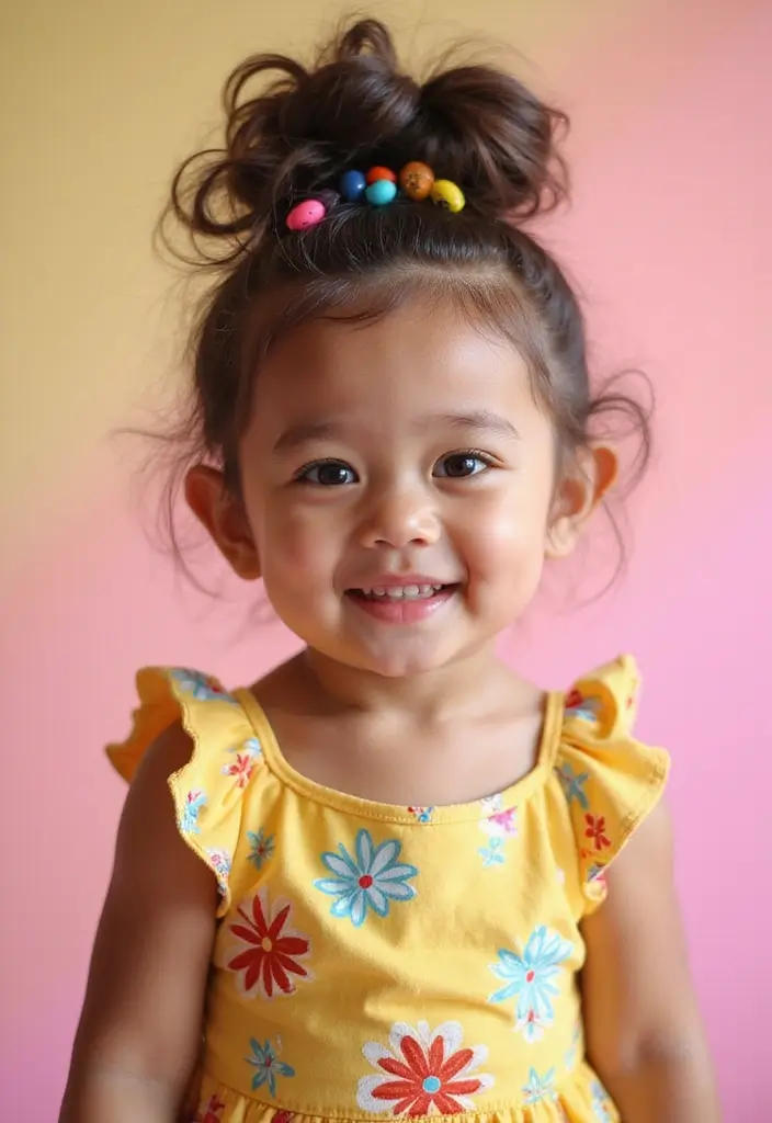 27 Adorable Little Girl Hairstyles Perfect For Any Occasion 3 27 Adorable Little Girl Hairstyles Perfect For Any Occasion - 3. Messy Bun with Beads