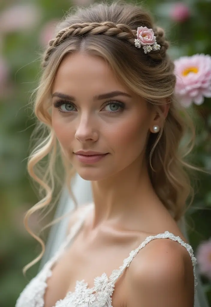 27 Half Up Half Down Wedding Hairstyles: Elegant Ideas for Brides 1 27 Half Up Half Down Wedding Hairstyles: Elegant Ideas for Brides - 1. Braided Crown Half Updo