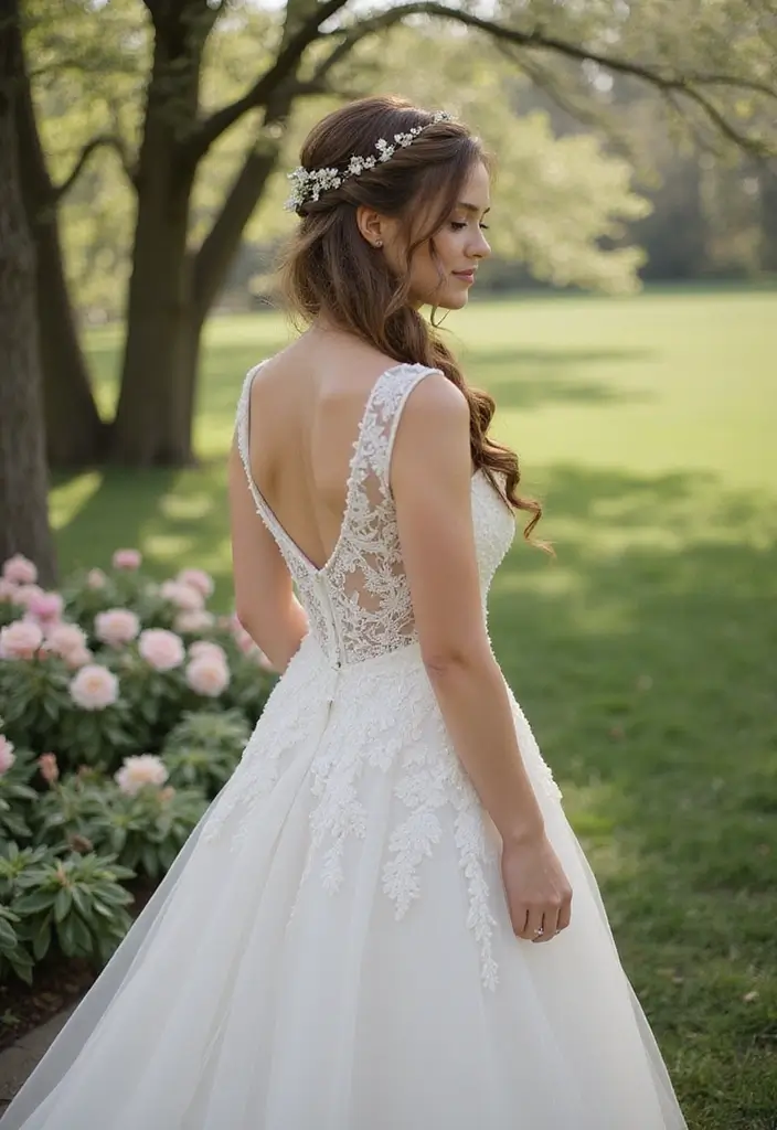 27 Half Up Half Down Wedding Hairstyles: Elegant Ideas for Brides 21 27 Half Up Half Down Wedding Hairstyles: Elegant Ideas for Brides - 19. Half Up Braided Bun