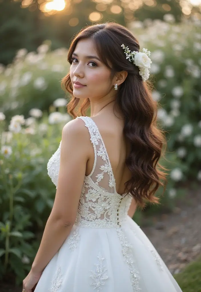 27 Half Up Half Down Wedding Hairstyles: Elegant Ideas for Brides 30 27 Half Up Half Down Wedding Hairstyles: Elegant Ideas for Brides - 26. Half Up with Loose Curls
