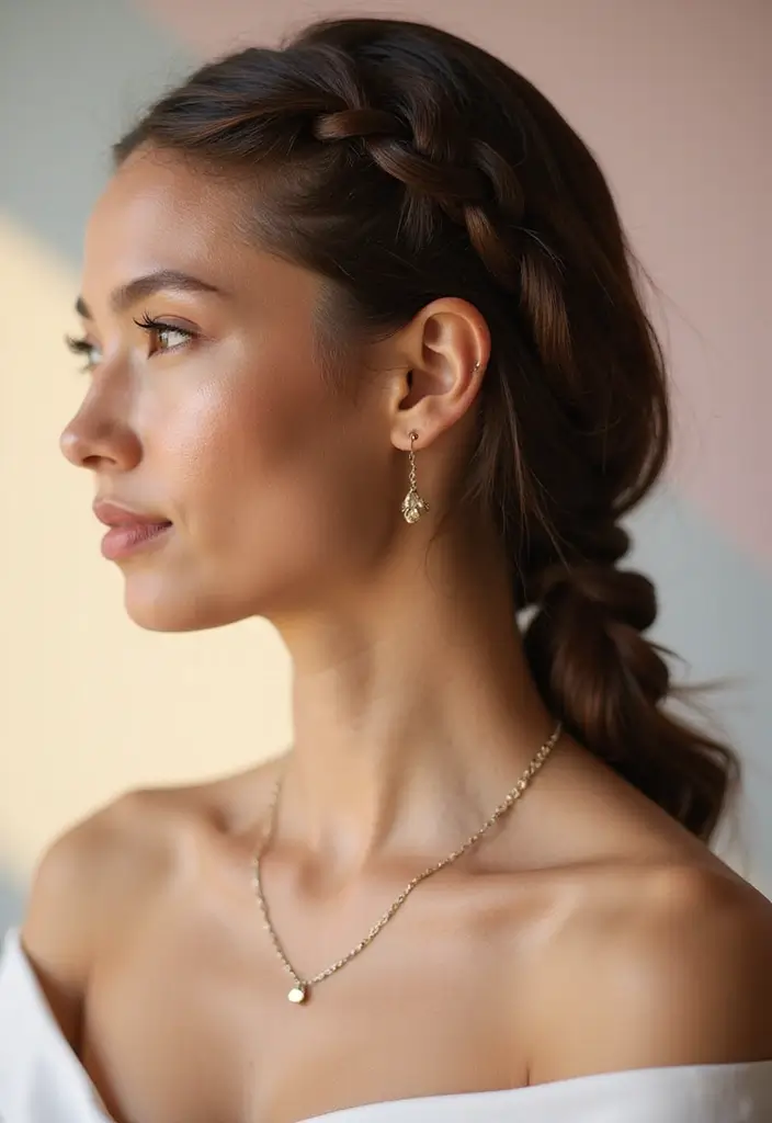 27 Medium Length Brown Hairstyles That Always Look Polished 16 27 Medium Length Brown Hairstyles That Always Look Polished - 14. Sleek Low Braid