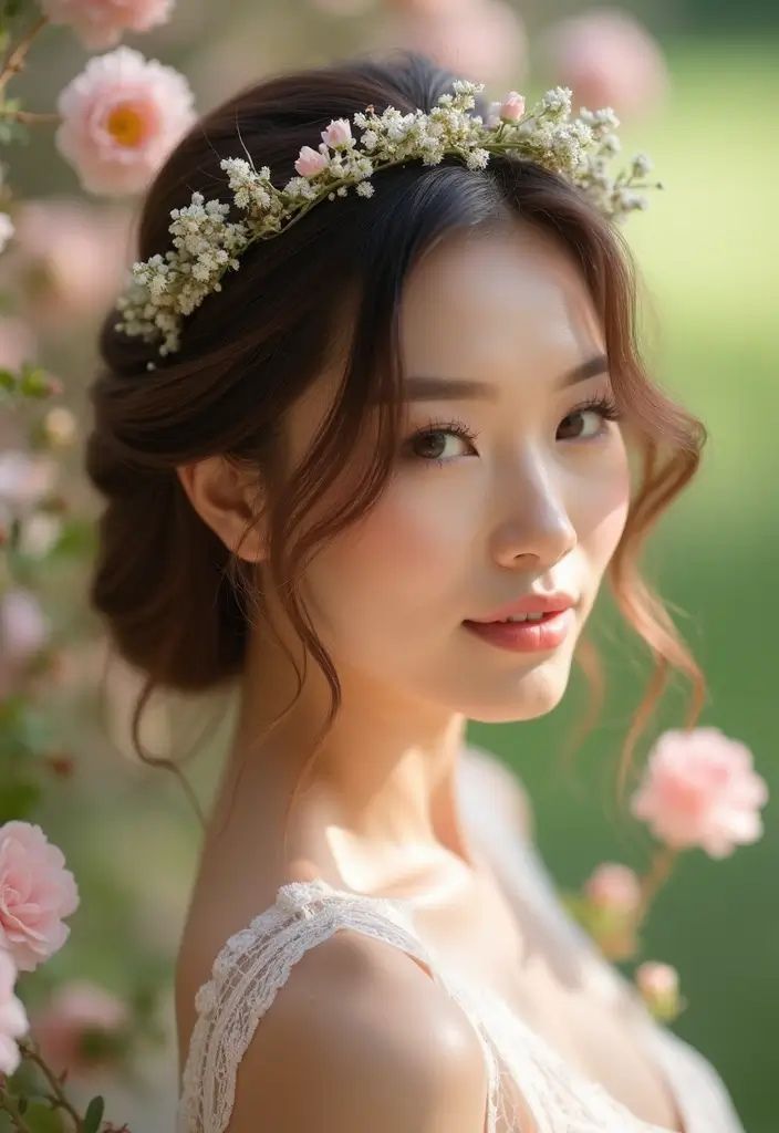 27 Medium Length Brown Hairstyles That Always Look Polished 29 27 Medium Length Brown Hairstyles That Always Look Polished - 25. Romantic Updo