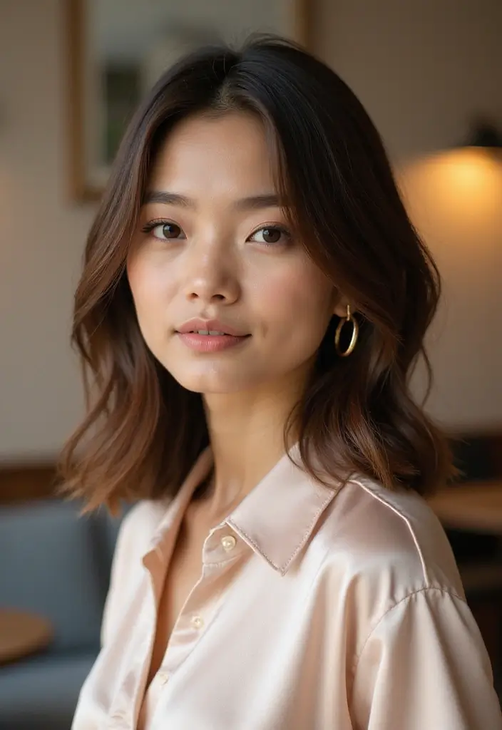 27 Medium Length Brown Hairstyles That Always Look Polished 5 27 Medium Length Brown Hairstyles That Always Look Polished - 5. Half-Up Half-Down