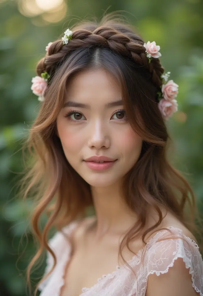 27 Medium Length Brown Hairstyles That Always Look Polished 6 27 Medium Length Brown Hairstyles That Always Look Polished - 6. Braided Crown