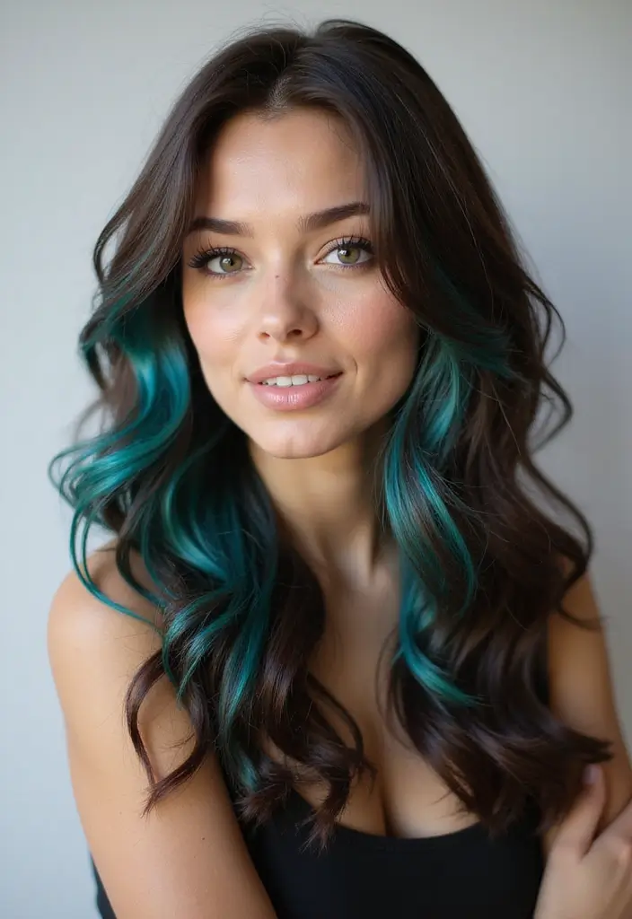 27 Scrumptious Vibrant Hues For Chocolate Brown Hair 7 27 Scrumptious Vibrant Hues For Chocolate Brown Hair - 7. Bright Teal Highlights