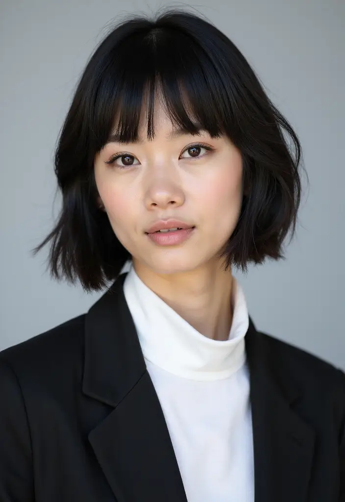 28 Blunt Bob with Bangs Hairstyles Sleek, Sharp and Sophisticated 5 28 Blunt Bob with Bangs Hairstyles Sleek, Sharp and Sophisticated - 5. Asymmetrical Blunt Bob with Fringe Bangs