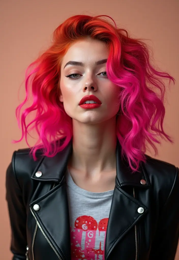 29 Red Hair with Highlights Ideas for a Fiery New Look 28 29 Red Hair with Highlights Ideas for a Fiery New Look - 24. Neon Pink Streaks