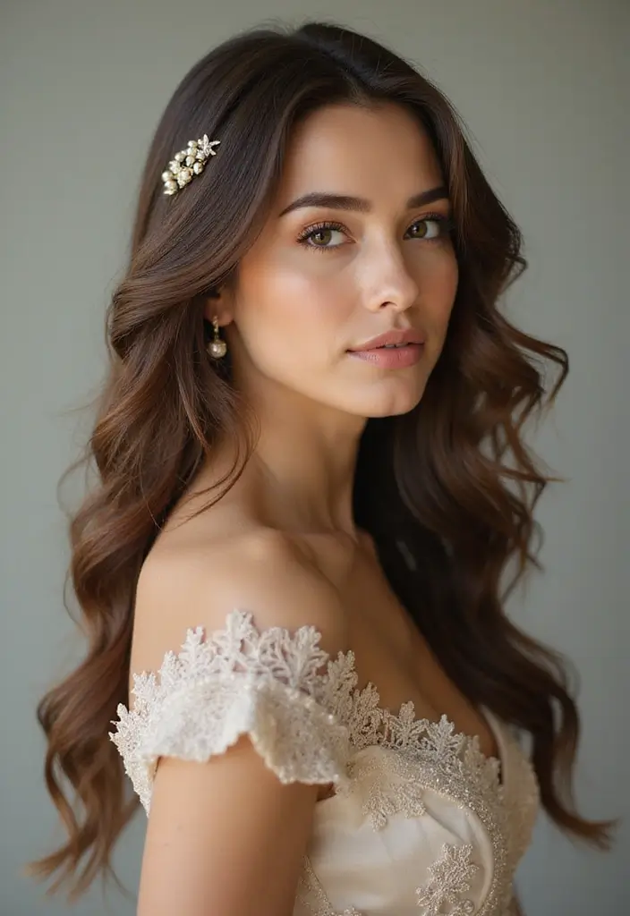 30+ Delightful Prom Updos For Long Hair That Will Wow Everyone 24 30+ Delightful Prom Updos For Long Hair That Will Wow Everyone - 22. Vintage Waves with Pearl Accents