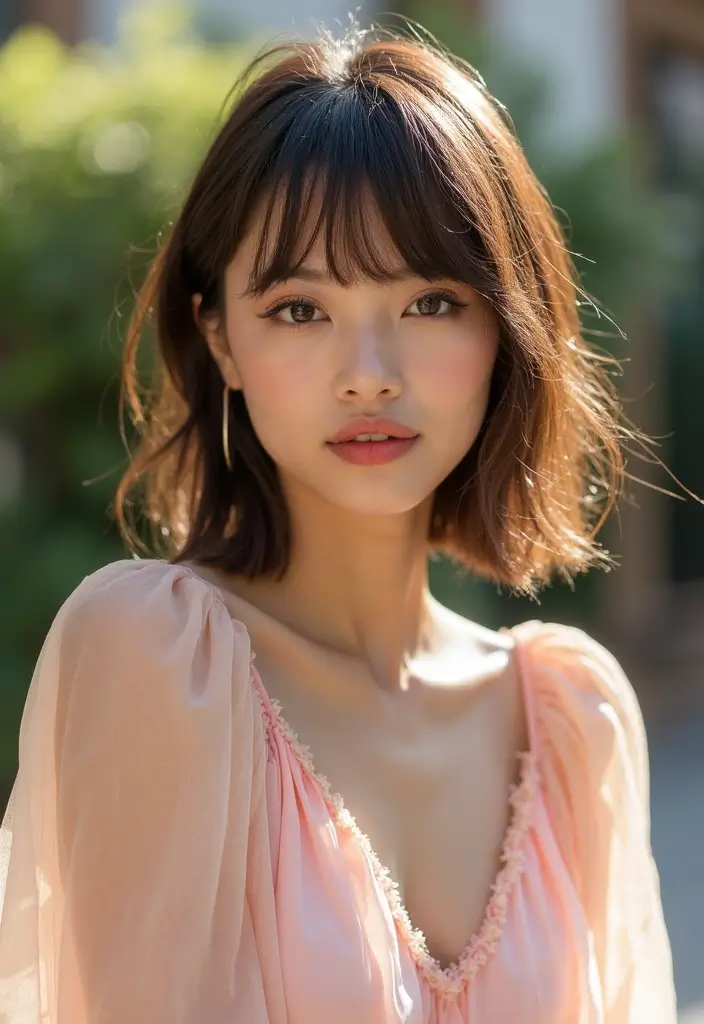 30 Front Layered Haircuts for Long Hair That Frame Beautifully - 23. Layered Hair with Flirty Bangs