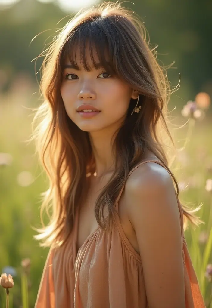 30 Front Layered Haircuts for Long Hair That Frame Beautifully - 28. Layered Hair with Natural Bangs