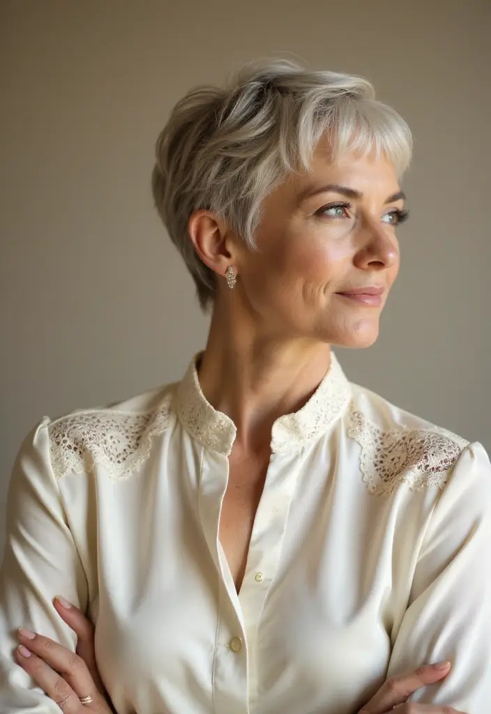 30 Pixie Haircuts for Women Over 50 That Look Youthful and Modern 12 30 Pixie Haircuts for Women Over 50 That Look Youthful and Modern - 12. Pixie with a Long Neckline