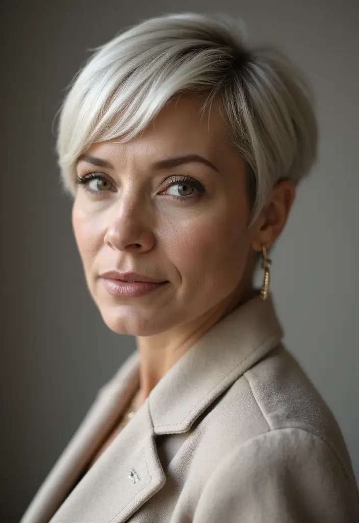 30 Pixie Haircuts for Women Over 50 That Look Youthful and Modern 6 30 Pixie Haircuts for Women Over 50 That Look Youthful and Modern - 6. Sleek and Straight Pixie