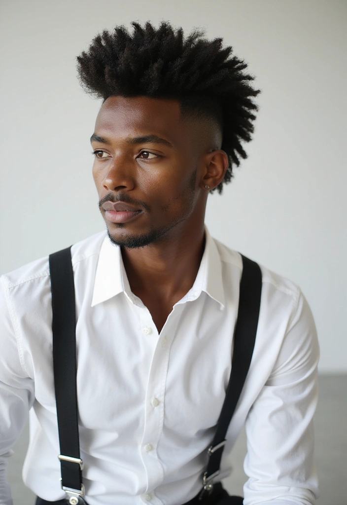 30 Stylish Low Taper Fade Haircuts for Black Men: Classic to Creative Designs - 17. Pompadour Faux Hawk with Low Taper Fade